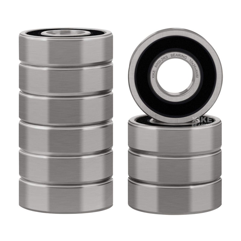XiKe 10 Pcs 6000-2RS Double Rubber Seal Bearings 10x26x8mm, Pre-Lubricated and Stable Performance and Cost Effective, Deep Groove Ball Bearings. - Image 1